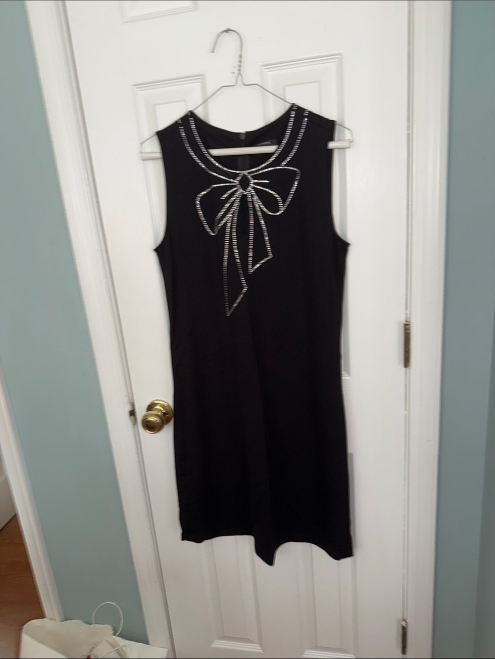 For Cynthia Black Midi Dress with Rhinestone Bow